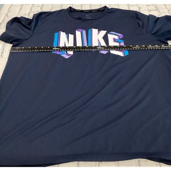 Nike T-Shirt Men’s Size XL Navy Blue Polyester Spanex Blend S Sleeve Dri-Fit - Picture 6 of 7